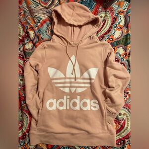 Adidas Womens Blush Peach Size Small Hooded Sweatshirt Large Logo with Pockets